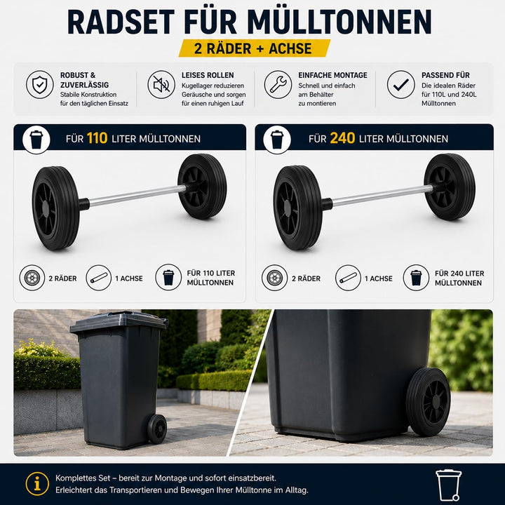 ZAB-S Rad (Code: 60K) Mülltonnenrad Mülleimer Räder mit/ohne Achse Zubehör Ersatzteile, 60K