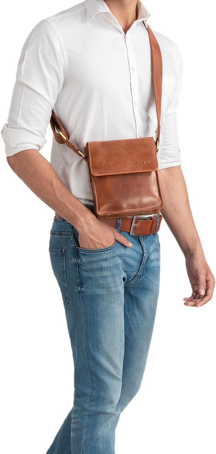 STILORD 'Nate' Herrentasche Leder klein Umhängetasche Schultertasche Männer Handtasche Messenger Bag