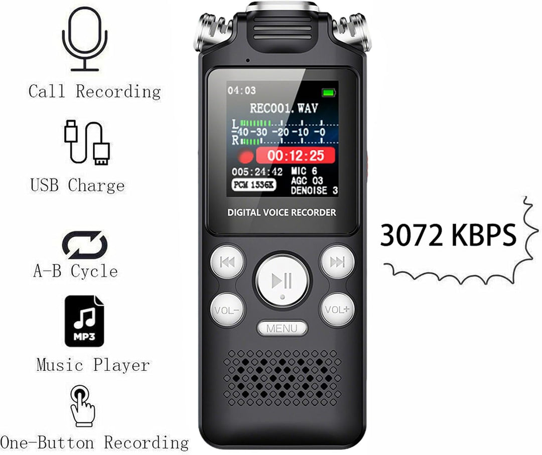 Cuifati Digitaler Diktiergerät, Audiorecorder, Diktiergerät mit AI-Rauschunterdrückung, Klare, 256 G