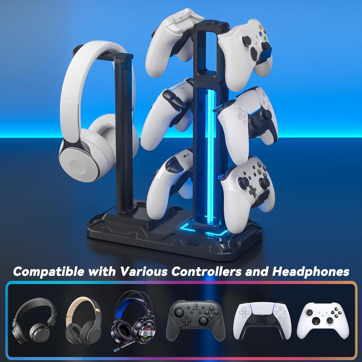 KDD Multi Gaming Headset Halterung mit 9 Lichtmodi - Drehbarer Controller Halter - Universal Kopfhör