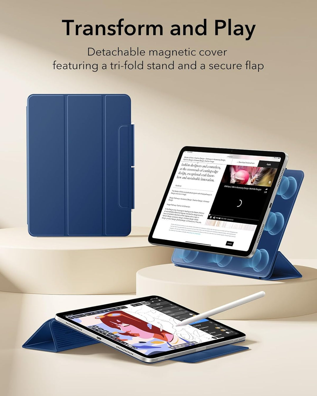 ESR Hülle für iPad Air 11 Zoll M2, iPad Air 6/5/4 (2024/2022/2020) 10,9 Zoll, Starke Magnetbefestigu