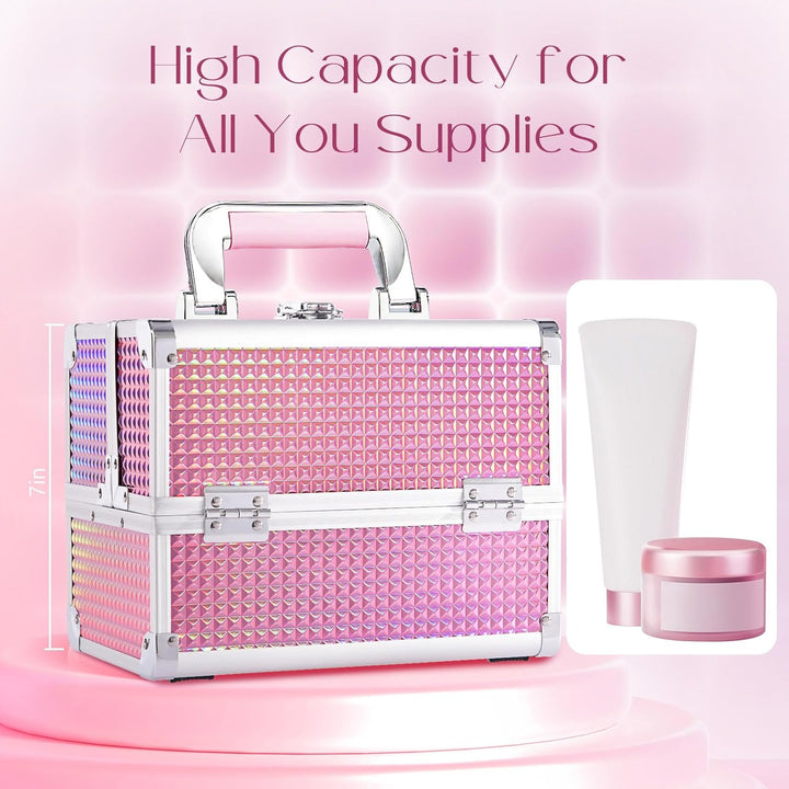 Kosmetikkoffer Schminkkoffer Leer Make up Koffer mit Spiegel Abschliessbare Beauty Case Nagelkoffer