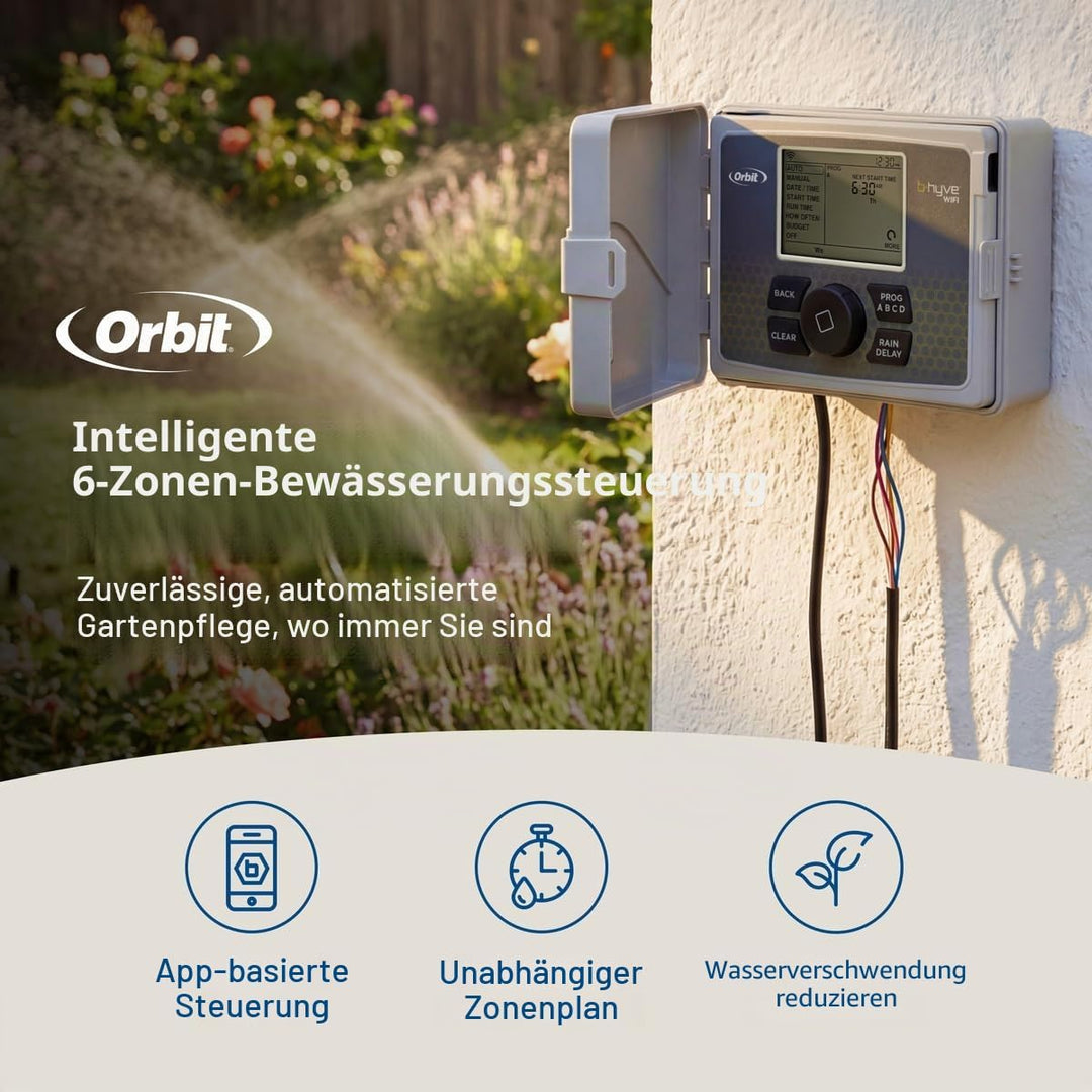 Orbit 57946 B-hyve Smart 6-Zonen-Sprinkler-Controller für drinnen und draussen, kompatibel mit Alexa
