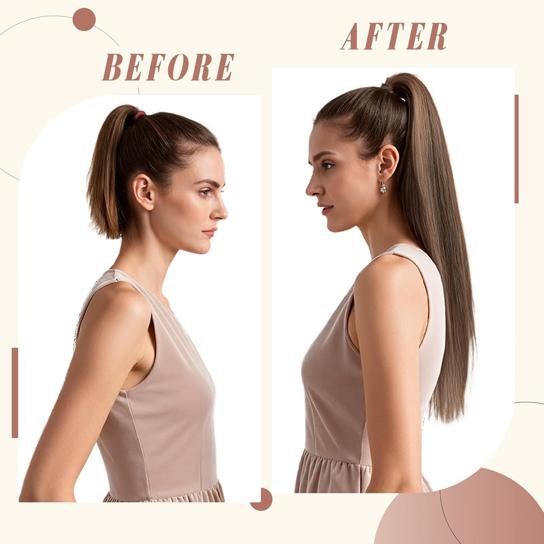 Elailite Ponytail Extension Echthaar #4P27 Mittelbraun/Honigblond, Haarverlängerung Zopf Haarzopf Pf