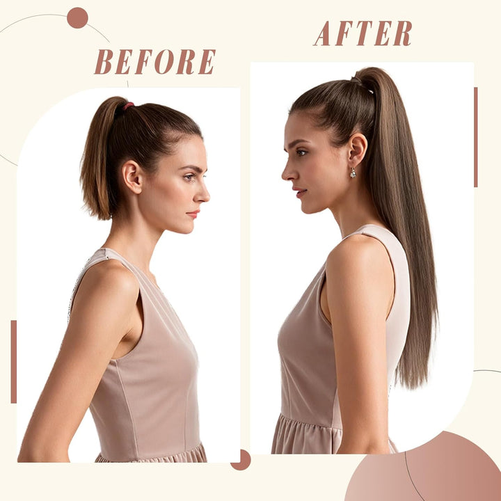 Elailite Ponytail Extension Echthaar #4P27 Mittelbraun/Honigblond, Haarverlängerung Zopf Haarzopf Pf