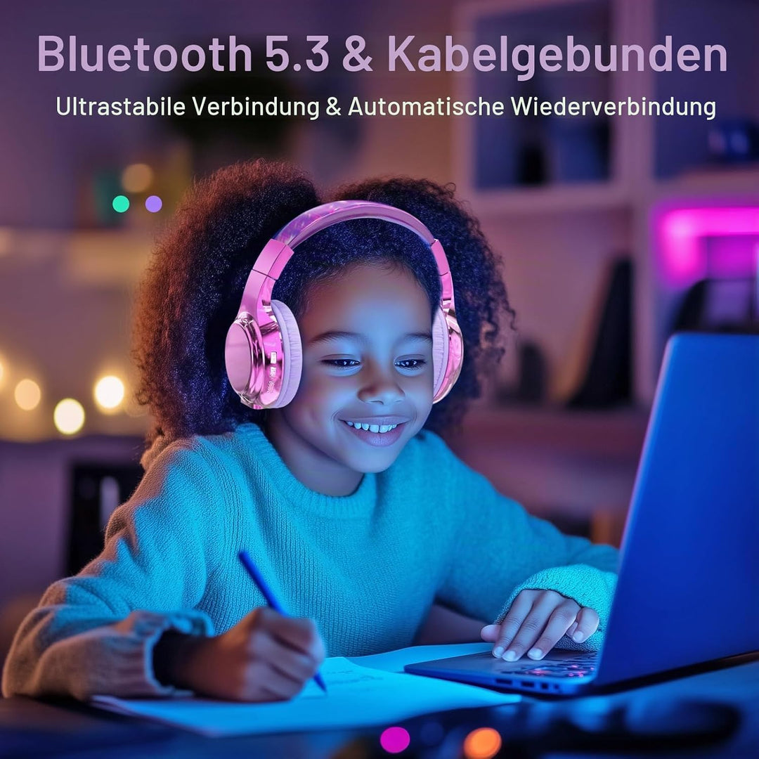 JYPS Bluetooth Kopfhörer Kinder, Kabellose Kopfhörer Bluetooth Kinder Over Ear, Kopfhörer Kinder Blu