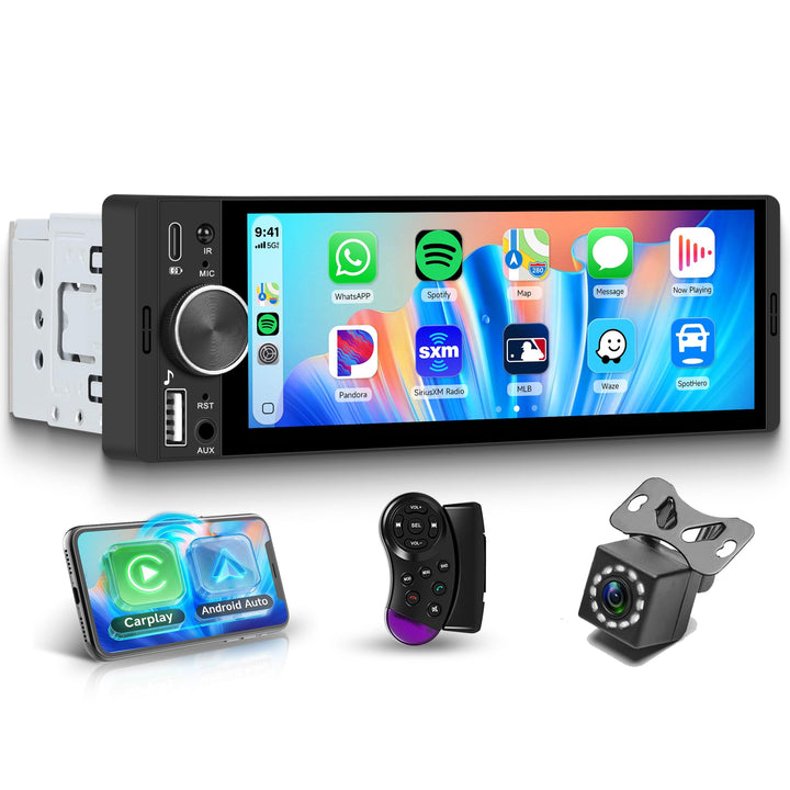 Autoradio 1 Din mit Wireless Carplay Android Auto IOS/Android Mirror Link Bluetooth 5.2, 6.28 Zoll I