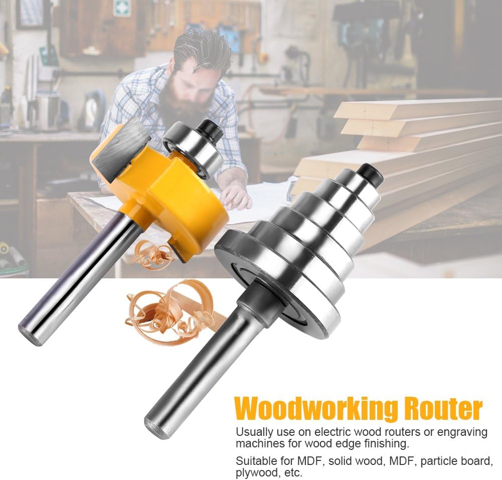 1/2 "H - 1/4" Schaftfräser mit 7 Lagersätzen Falzfräser Langlebige Holzbearbeitungsfräser für Massiv