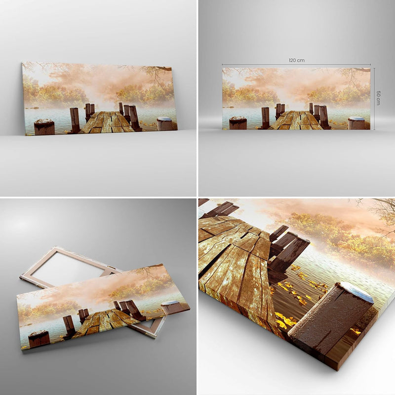 Wandbilder Dekoration Wohnzimmer Illustration herbst landschaft bäume Bilder auf Leinwand 120x50cm L