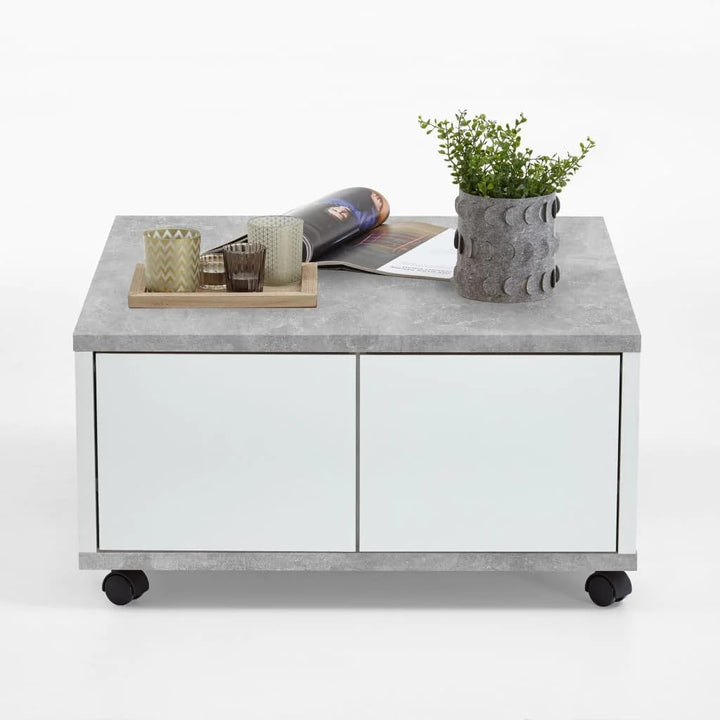 FMD Möbel, 659-001E Twin 1 Wohnzimmertisch, spanplatte, beton grau/weiss glänzend, masse 70.0 x 70.0