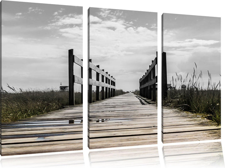 Pixxprint Steg in der Landschaft / 3-Teilig/Gesamtmass 120cm Leinwandbild bespannt auf Holzrahmen/Wa