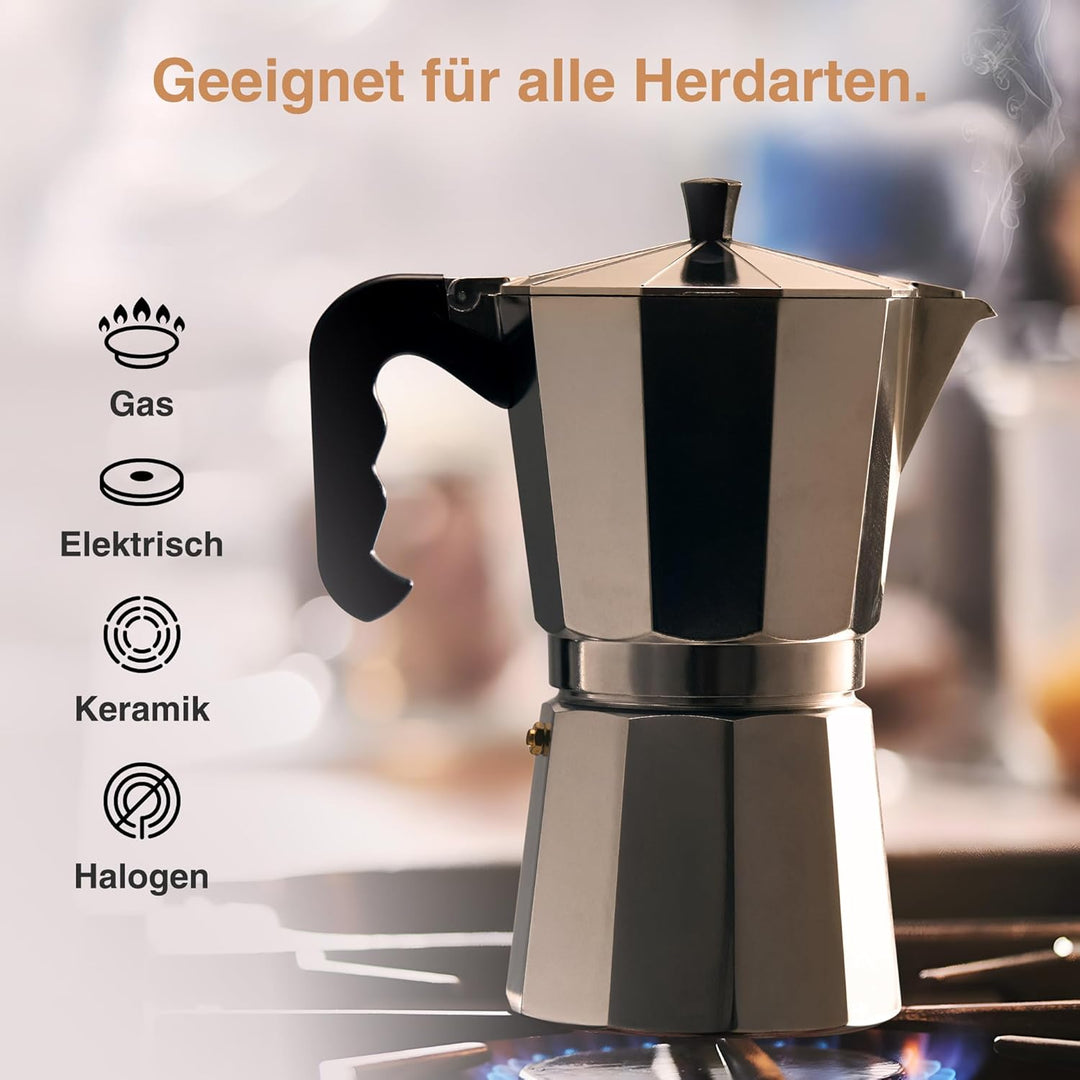 VonShef Espressokanne für den Herd, 600 ml Italienischer Espressokocher aus Aluminium für Gas- & Ele