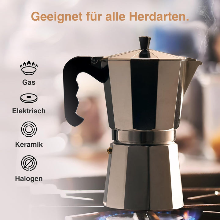 VonShef Espressokanne für den Herd, 600 ml Italienischer Espressokocher aus Aluminium für Gas- & Ele