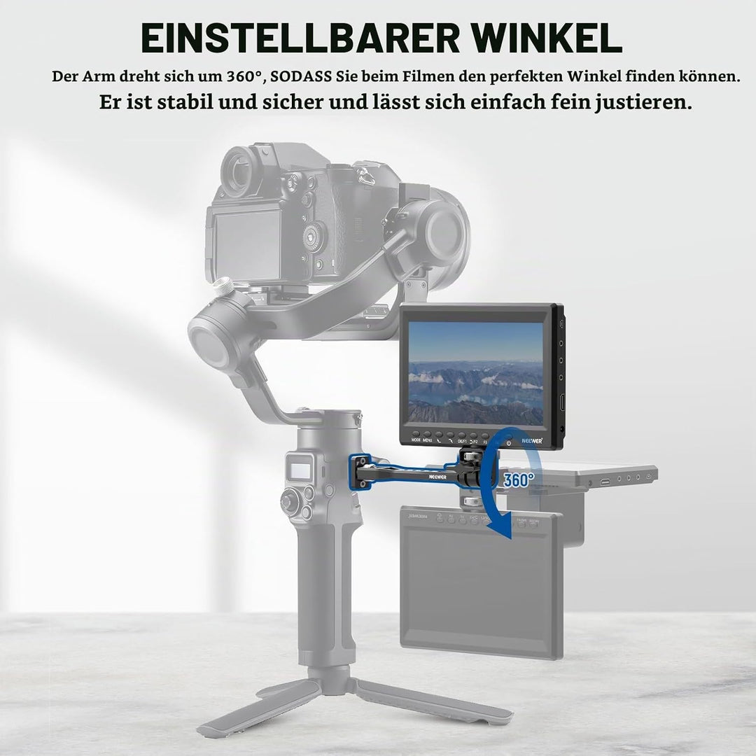 NEEWER Verstellbare Feldmonitorhalterung, 360° drehbare Kameramonitorhalterung mit 1/4" Gewinde, Kom