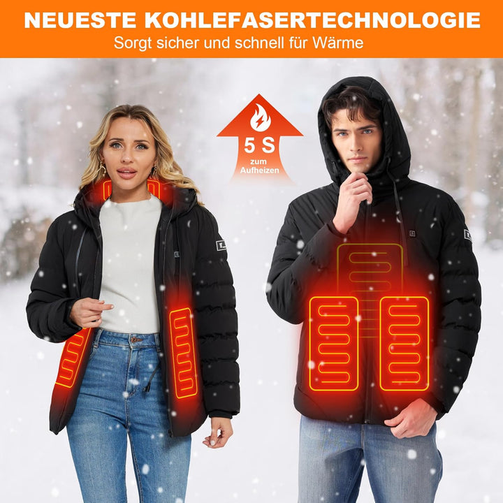 Qdreclod Beheizte Jacke mit Kapuze, Warme Jacke Heizjacke mit 3 Heizstufen, Beheizbare Kapuzenjacke