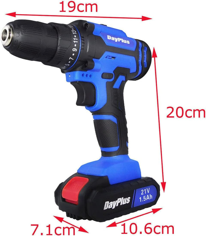 Elektrischer Akku-Bohrer 21-Volt-Bohrer, Treiber mit Bits Set, 3/8-Zoll Keyless Chuck, 25+1 Drehmome