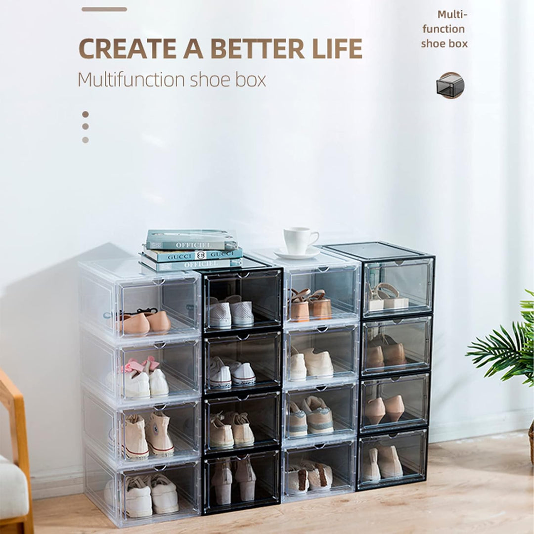 PAIDE P Schuhboxen organizer 10er Pack. Transparent Schuhaufbewahrung für Sneakers und Turnschuhe. S