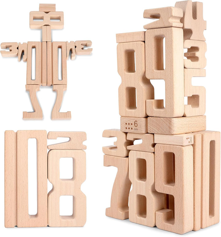 Holz Zahlbausteine, Grosse Ziffernblöcke 1-10, 32 Stück Mathebausteine Zahlenspiele für Kinder, Bild