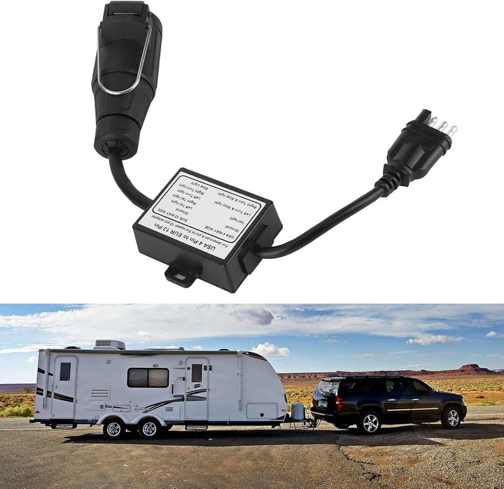 Trailer Connector US, Plug to EU 13 Pin Portable 4 Pin Flat Light Circuit Wiring Converter