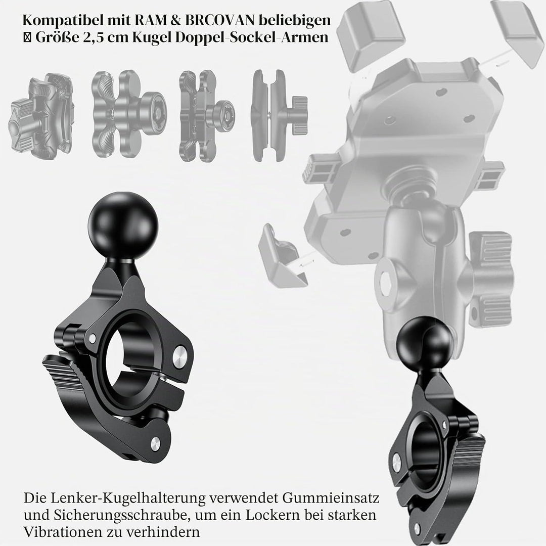 BRCOVAN 2St, Lenkerklemmhalterung aus Aluminiumlegierung mit 1 Zoll TPU-Kugel für Schienendurchmesse