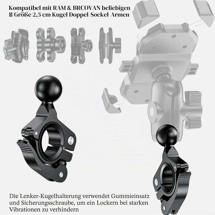 BRCOVAN 2St, Lenkerklemmhalterung aus Aluminiumlegierung mit 1 Zoll TPU-Kugel für Schienendurchmesse