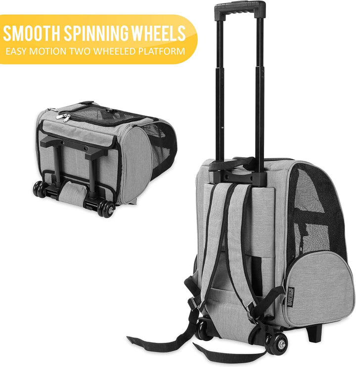 KOPEKS Deluxe-Rucksack/Reisetasche für Haustiere mit Doppelrollen, Large, grau grau L 39 x B 32 x H