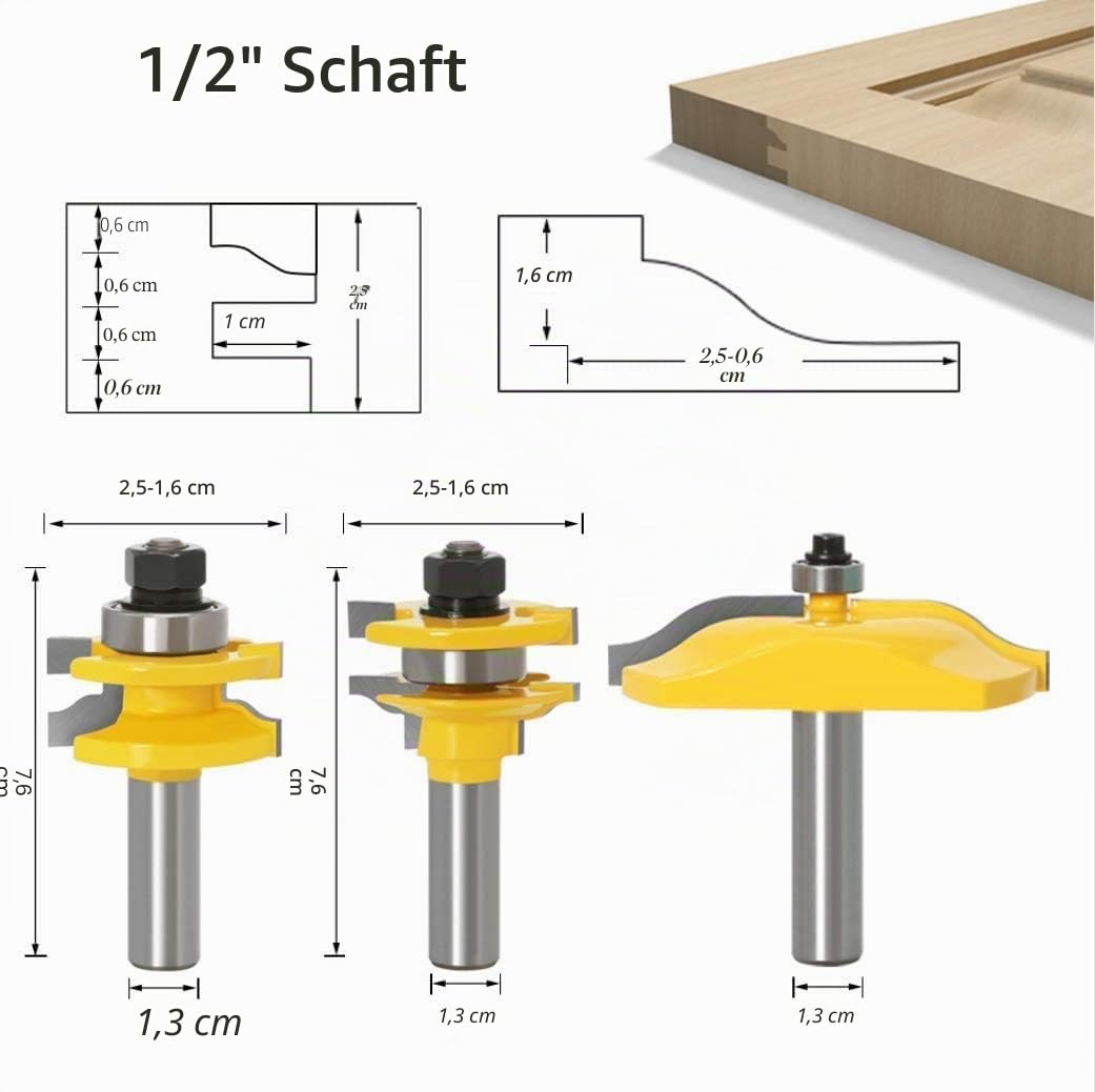 APLUS 3-teilig Oberfräser Set, Ogee Rail & Ogee Raised Panel [1/2 Schaft], Holzfräser Holzbearbeitun