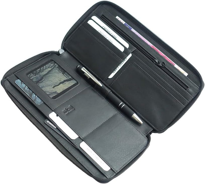 stilvoller Reise-Organizer Leder, Reisepass-Tasche Leder schwarz Reise-Passhülle, Reisemappe, Dokume