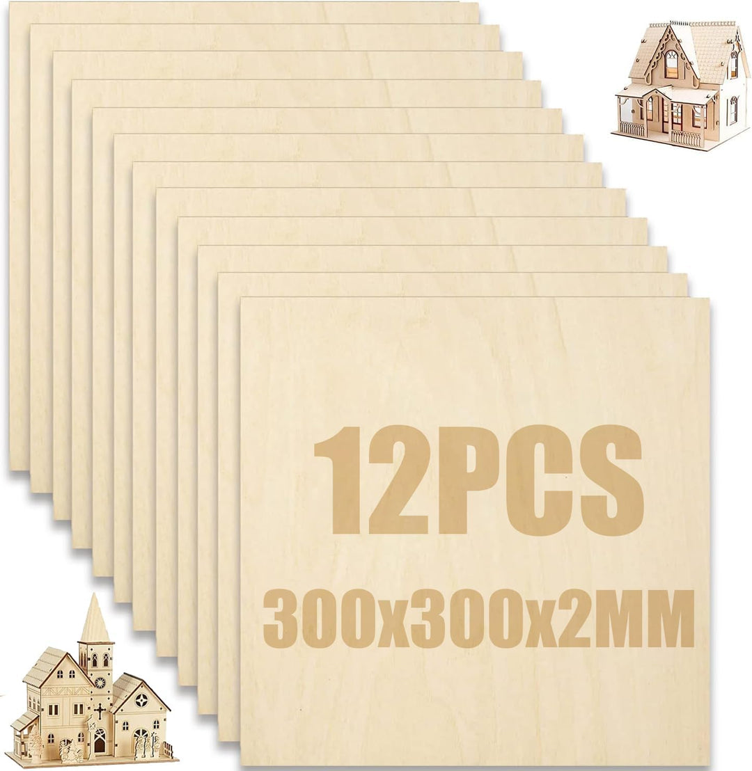 SENENQU 12 Stück Lindenholz 2 mm, 300 x 300 x 2 mm Sperrholzplatte Holz, Sperrholz Holzplatten zum B