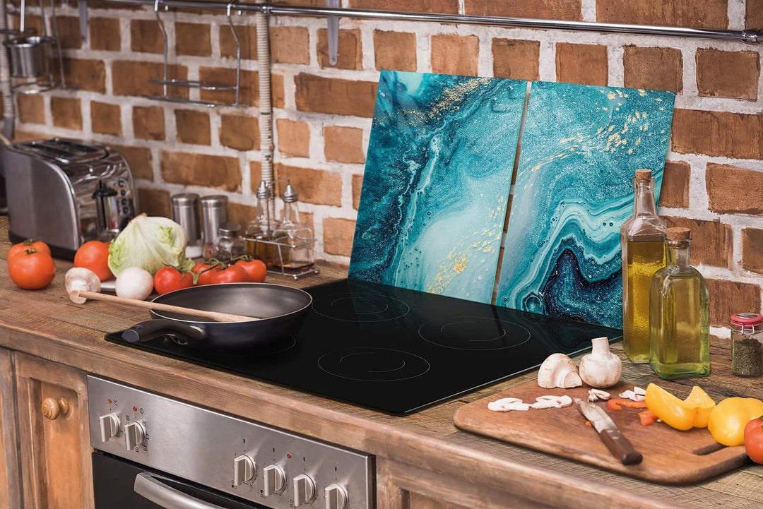 DarHaus Herdabdeckplatten tweiteilig 75x52 cm Ceranfeld Abdeckung Glas Spritzschutz Abdeckplatte Gla