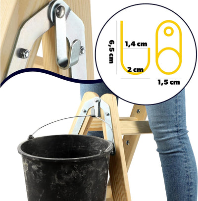 KADAX Holzleiter, Bockleiter bis 150 kg, klappbare Malerleiter, Doppelstufenleiter mit Stahlhaken, E