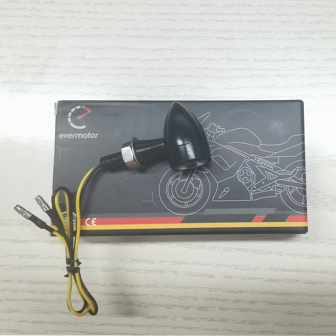 evermotor Universal 12V 2 Stück E24 Mini Motorrad LED Blinker Bullet Zinklegierung im Feinguss IP67