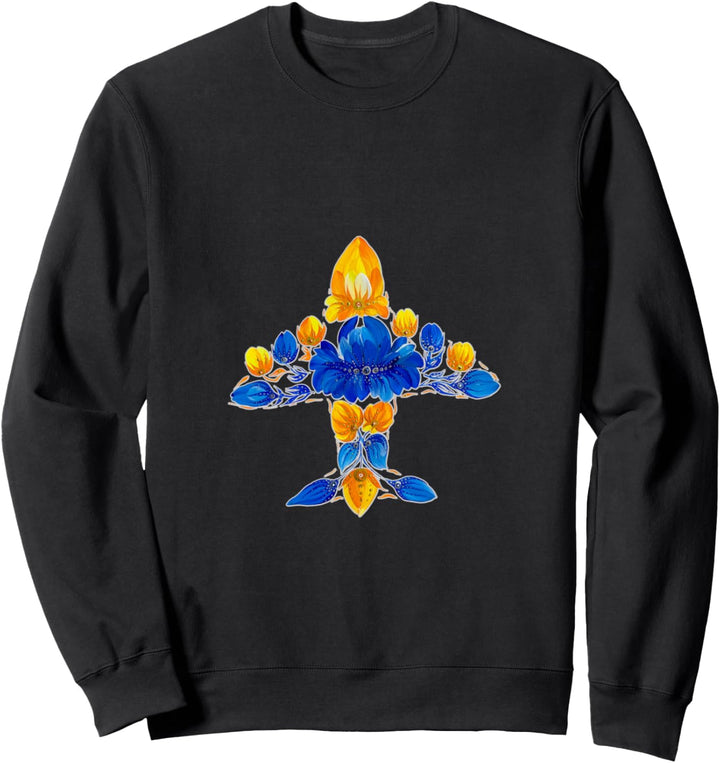 Ukrainisches Flugzeug Mriya Floral Petrykivka Malerei UA Art Sweatshirt