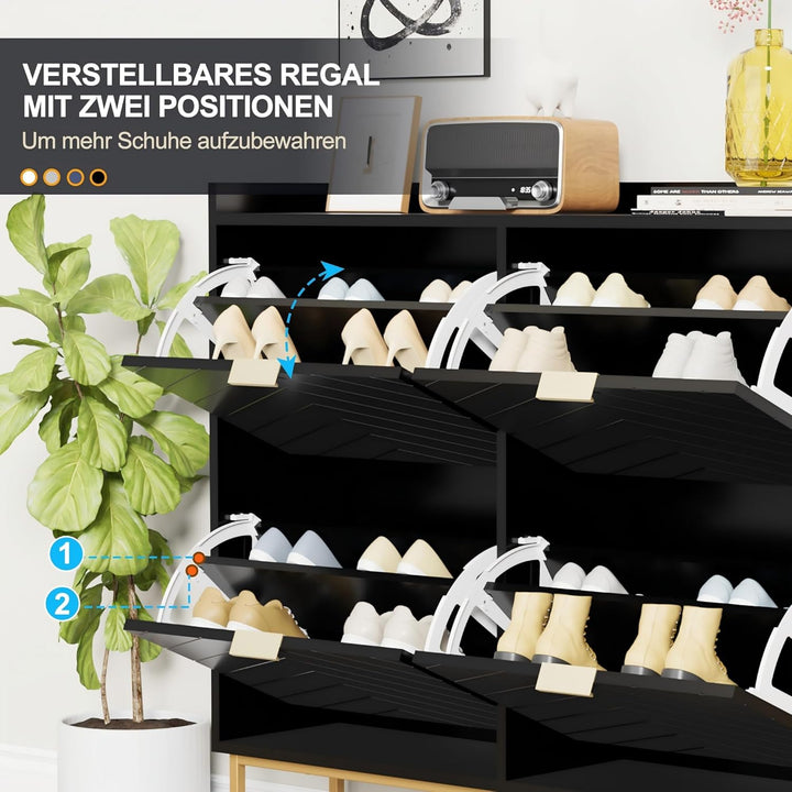 UEV Schuhschrank mit 4 Klappen Schmal,Freistehendes Schuhregal mit Kippschutz, Schuhkommode mit vers
