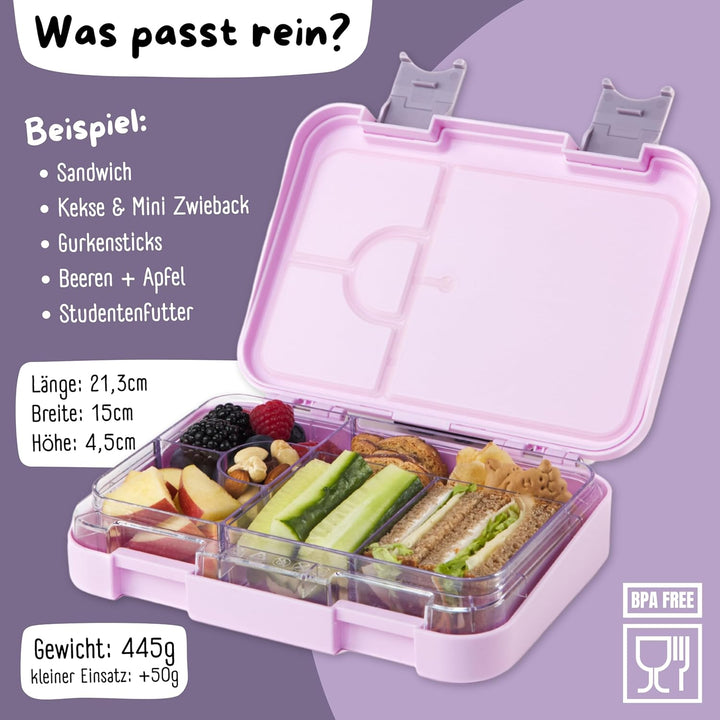 BEARFOOT Brotdose Kinder mit Fächern, BPA frei, Lunchbox, Bento box, Brotbox, Brotdose Mädchen & Jun