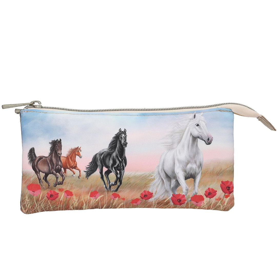 Depesche 13342 Miss Melody Poppy Sand - Schlampertasche in Beige, mit Pferde Motiv und Mohnblumen, F