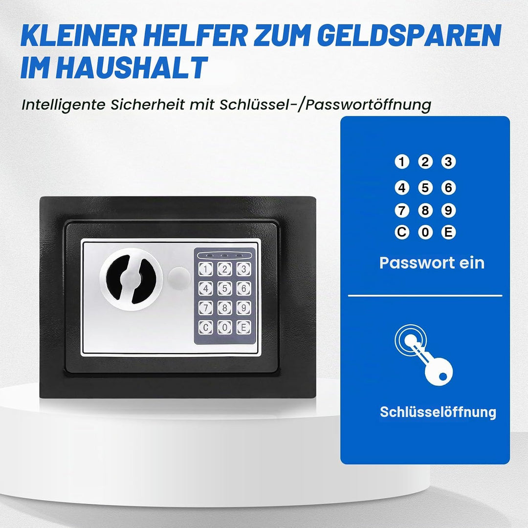 Tresor Feuerfest Wasserdicht Möbeltresor mit Zahlenschloss und 2 Schlüssel Eisenstahl Safe Wandtreso