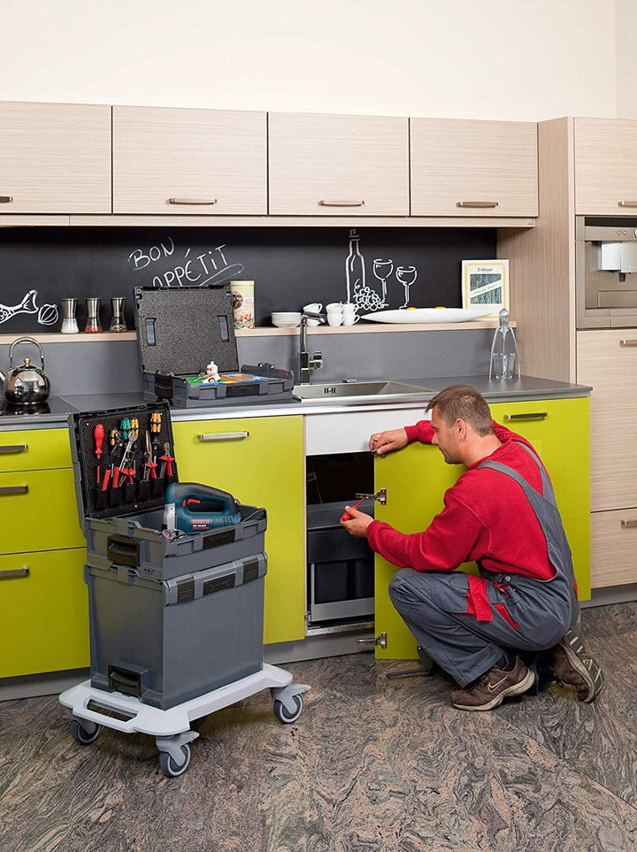 Sortimo L-BOXX 4er Set mit Roller - Werkzeugkasten System - Blau - ABS-Kunststoff - Wasserfest - 4 F
