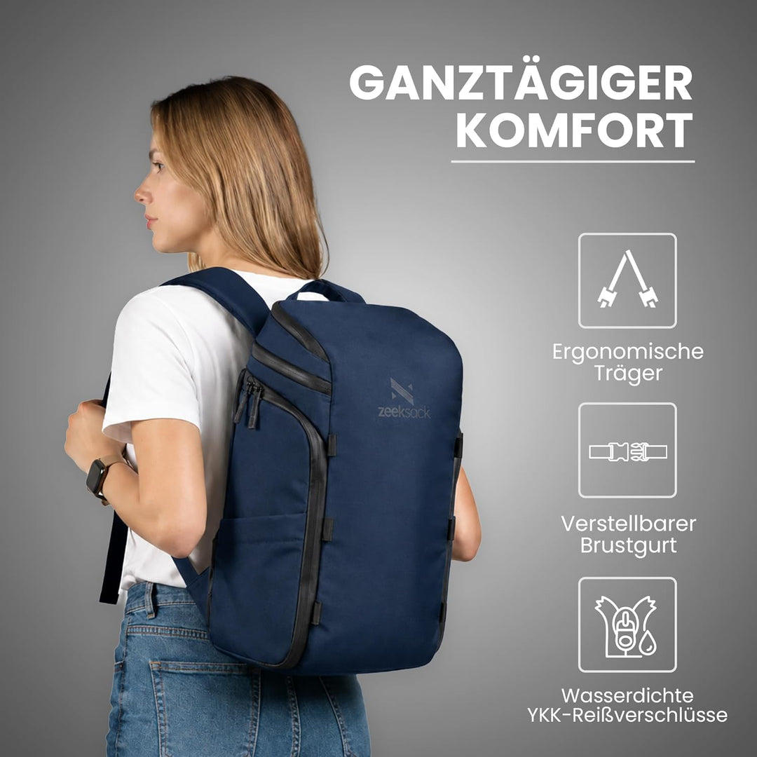 Zeeksack The Organizer 20L, Marineblau - Handgepäck-Rucksack mit Laptopfach Blau Einzel - 20L, Blau