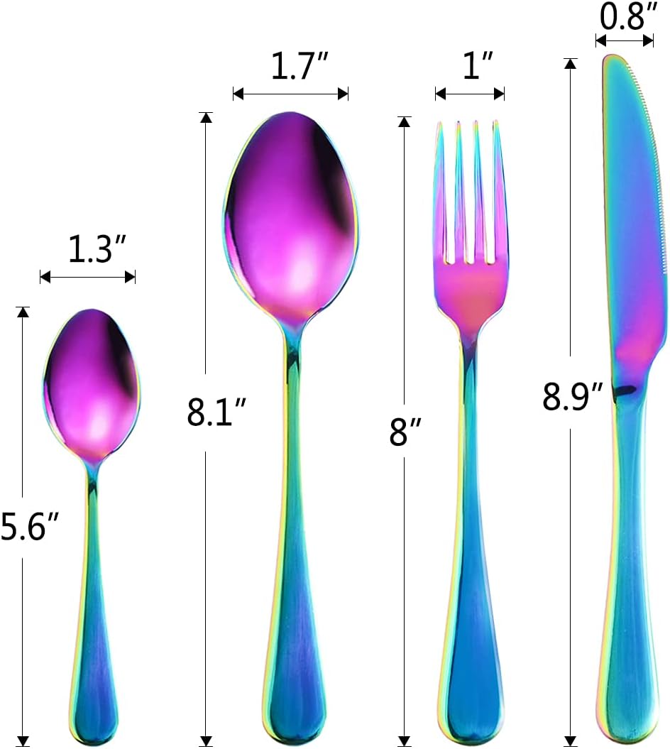 Regenbogen Besteck Set 6 Personen,24 Teilig Besteckset，Inkl Messer,Gabel LöFfel Und DessertlöFfel,Be