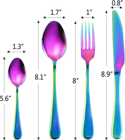 Regenbogen Besteck Set 6 Personen,24 Teilig Besteckset，Inkl Messer,Gabel LöFfel Und DessertlöFfel,Be