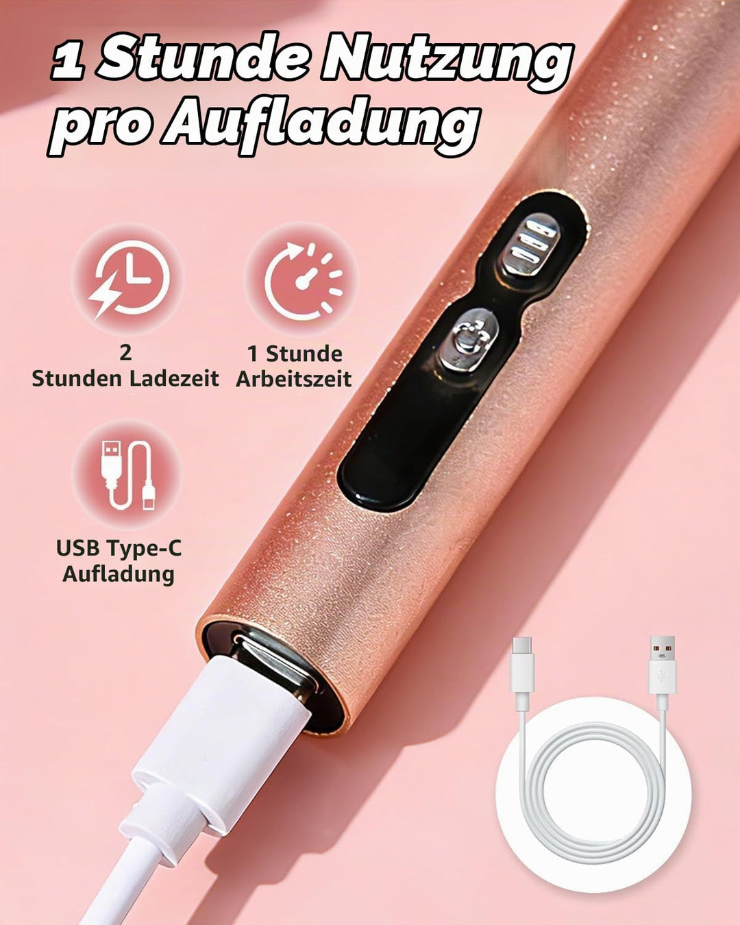 Professioneller Elektrischer Nagelfräser, Tragbare Nagelfeile für Acryl und Gelnägel, USB-Aufladbar,
