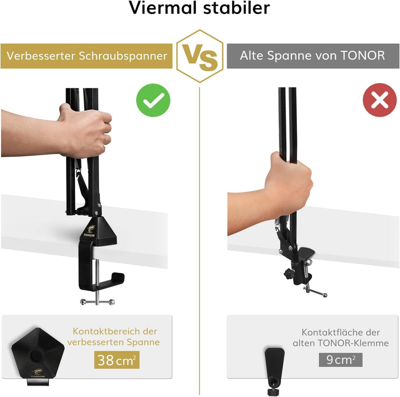 TONOR Mikrofon Ständer, einstellbarer Mikrofonarm mit Popschutz, 3/8" bis 5/8" Adapter, Mikrofonclip