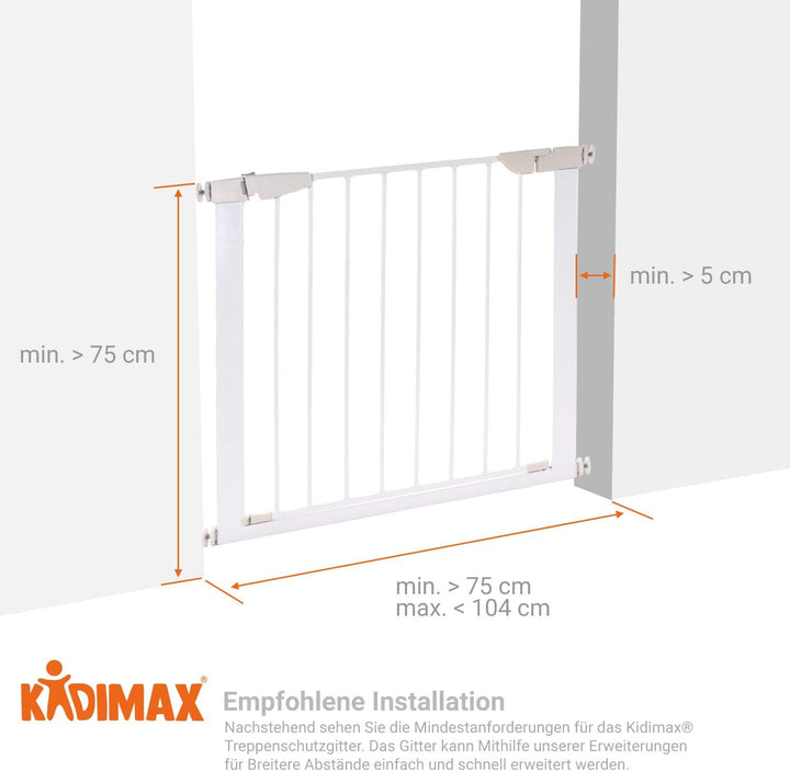 KIDIMAX Treppenschutzgitter 75-104 cm, ohne Bohren, Türschutzgitter für Kinder, Hunde und Katzen, mi