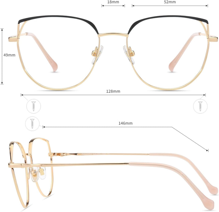 Firmoo Computer Brille Damen, Blaulichtfilter Brille ohne Sehstärke Entspiegelte Vollrand Metallbril