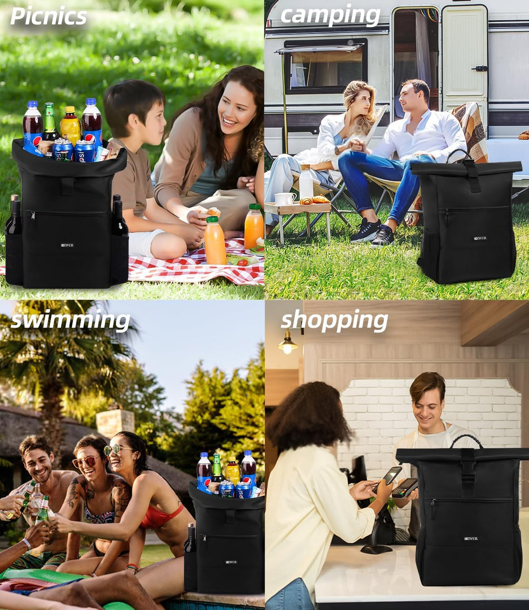 20L Thermo Rucksack Kühlrucksack Kühltasche Wasserdichter Picknickrucksack mit Flaschenöffner für Pi