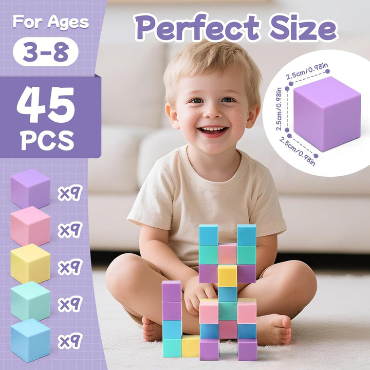45 Pcs Magnetische Bausteine Blöcke für Kinder, 2.5cm Mini Magnetische Bauklötze, Magnetic Building