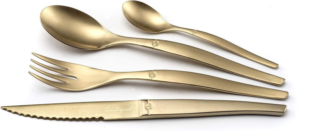 Lou Laguiole JET Steakbesteck Set JET – Besteck Set für 4 Personen | 16-teilig | Champagnerfarben |