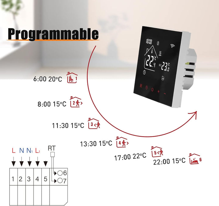 Smart WiFi Thermostat Fussbodenheizung Wasser, Tuya WiFi Heizungsthermostat LED Display Touchscreen