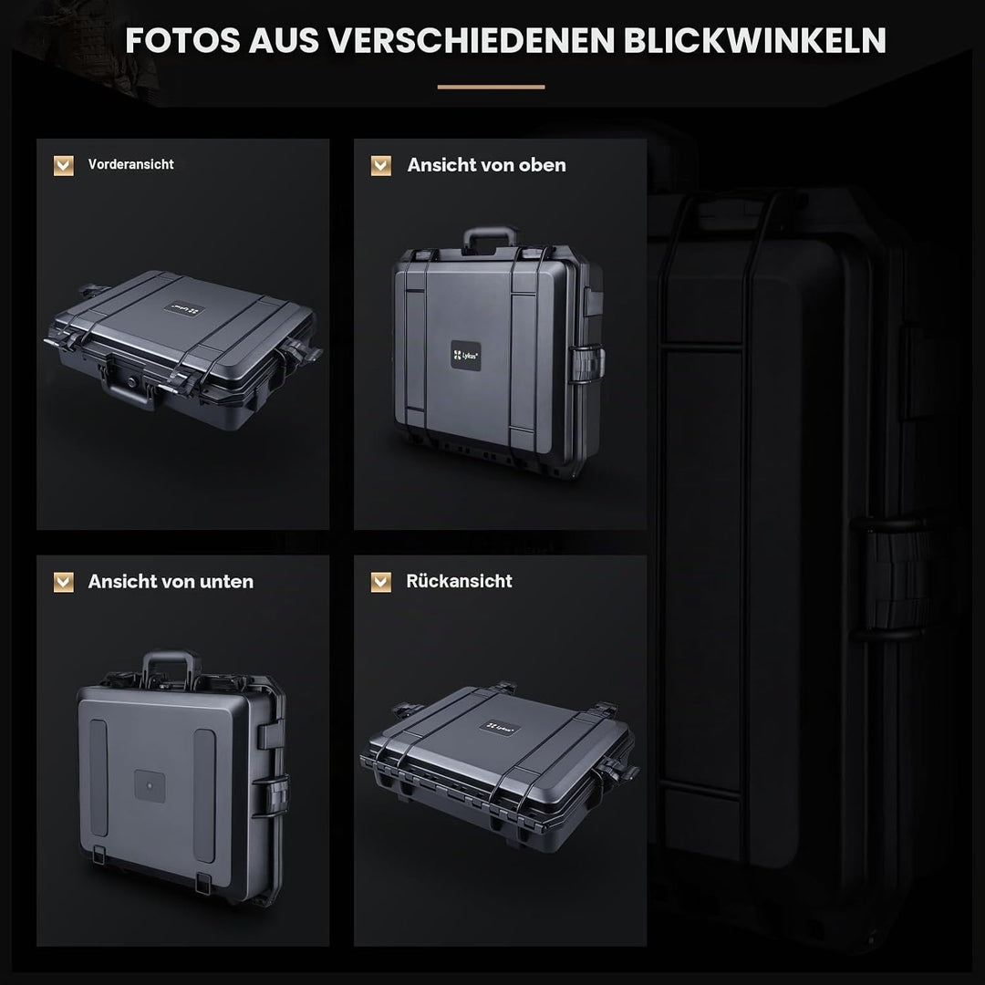 Lykus HC-4610 Wasserdicht Koffer mit Schaumstoff, Innengrösse 46x36x13 cm, geeignet für Kamera, Lapt